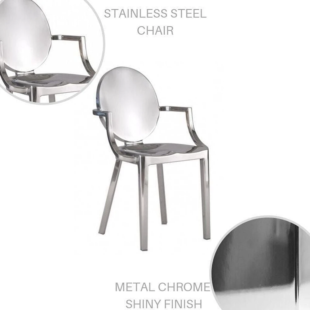 Stylish Side Dining Chair with Shiny Chrome Finish – Sleek and Modern Design for Elegant Dining Spaces, Stainless Steel, with arms