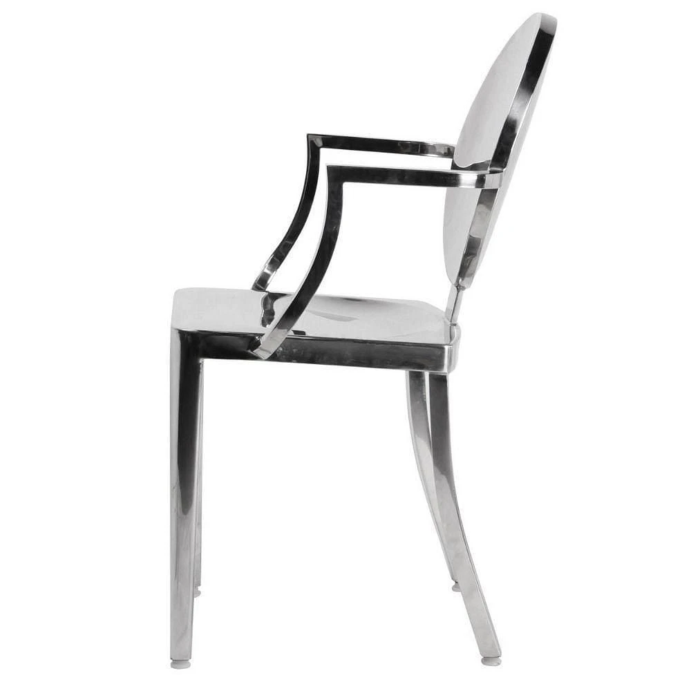 Stylish Side Dining Chair with Shiny Chrome Finish – Sleek and Modern Design for Elegant Dining Spaces, Stainless Steel, with arms