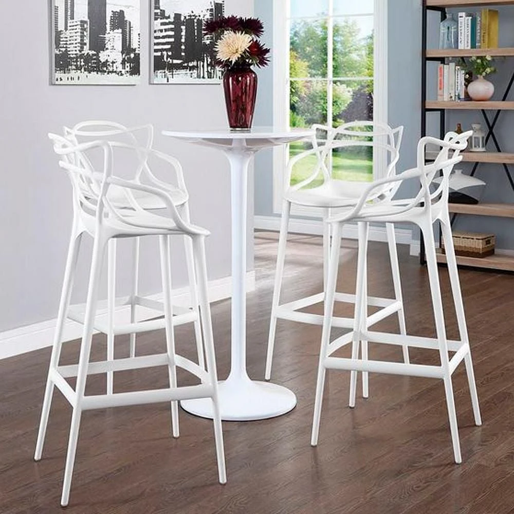 Heavenly Collection White Plastic Bar Stool - SET OF 3