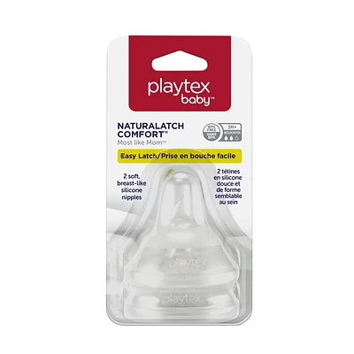 Playtex® Baby NaturalLatch Comfort™ Silicone Nipples, Medium Flow (3m+) - 2pk