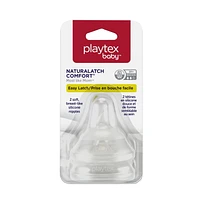 Playtex® Baby NaturalLatch Comfort™ Silicone Nipples, Medium Flow (3m+) - 2pk