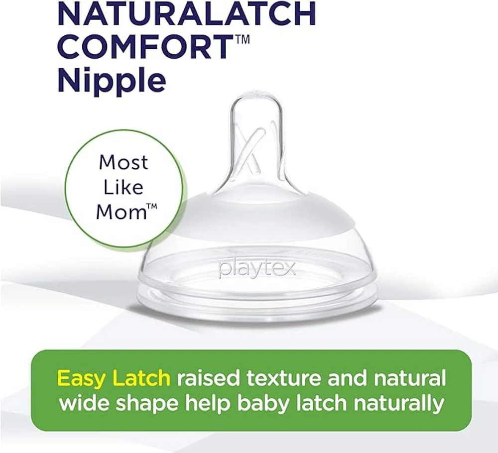 Playtex® Baby NaturalLatch Comfort™ Silicone Nipples, Medium Flow (3m+) - 2pk