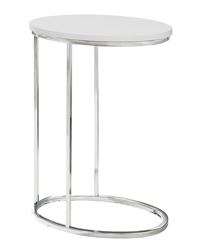 Monarch Specialties Accent Table, C-shaped, End, Side, Snack, Living Room, Bedroom, Glossy White Laminate, Chrome Metal, Contemporary, Modern