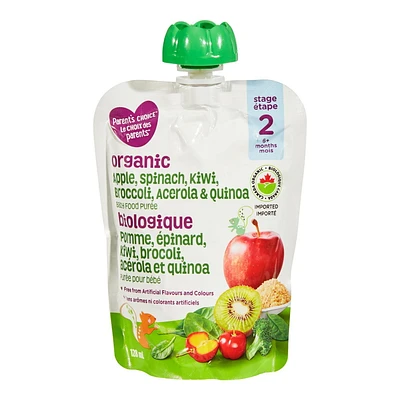 Parent’s Choice Organic Apple, Spinach, Kiwi, Broccoli, Acerola & Quinoa Baby Food Purée, 128 ml