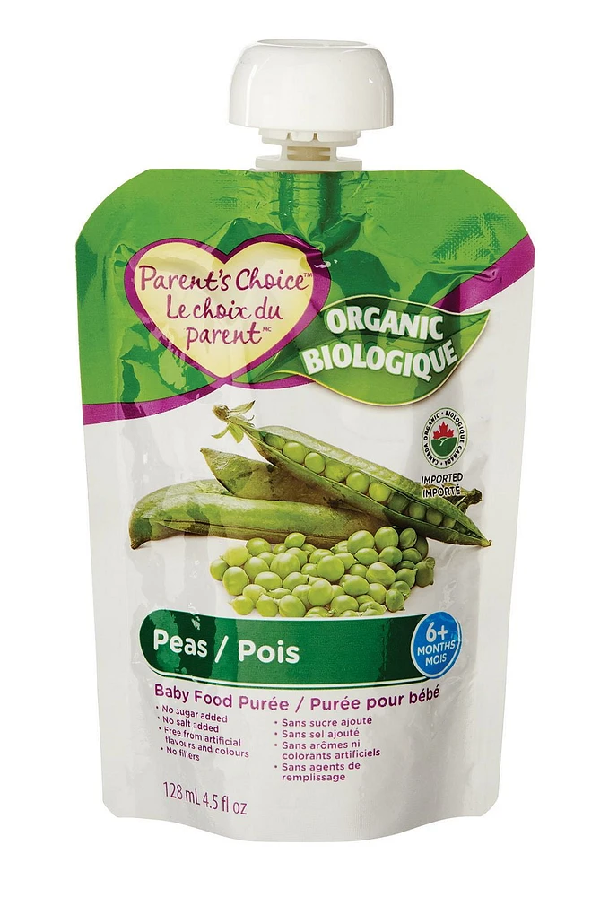 Parent's Choice Organic Peas Baby Food Purée, 128 ml