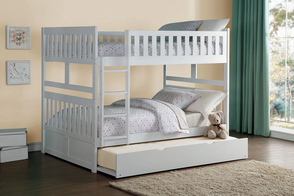 Topline Home Furnishings White Full over Full Bunk Bed with Twin Trundle