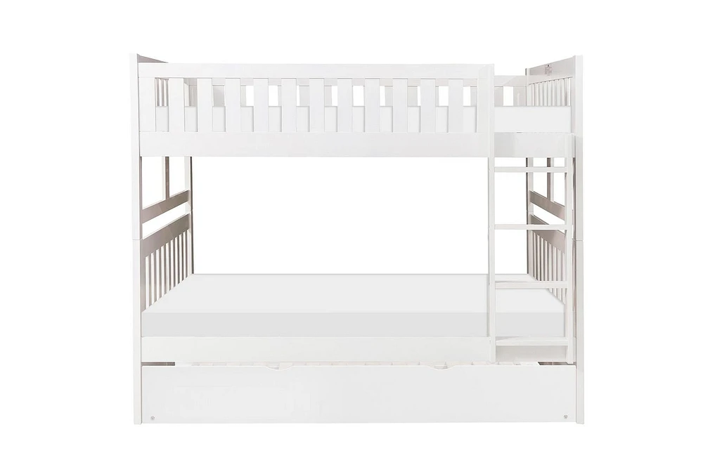 Topline Home Furnishings White Full over Full Bunk Bed with Twin Trundle