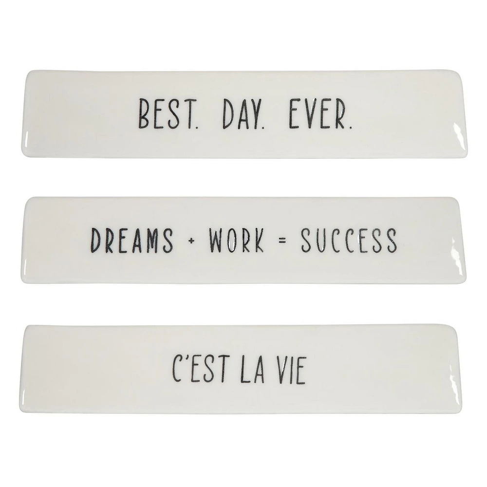 Plaque artistique de table en porcelaine "Dreams + Work = Success" Linden de Hometrends