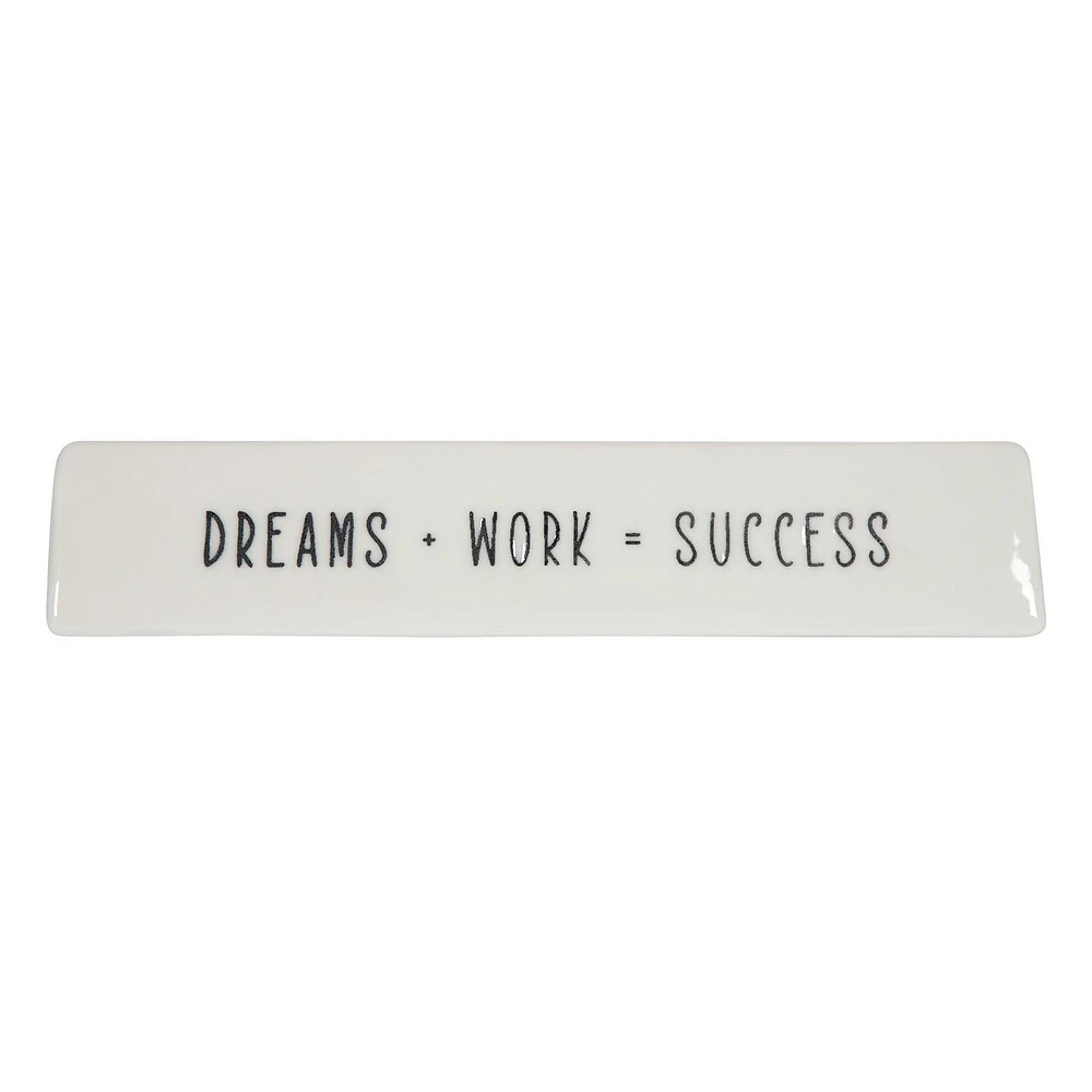 Plaque artistique de table en porcelaine "Dreams + Work = Success" Linden de Hometrends