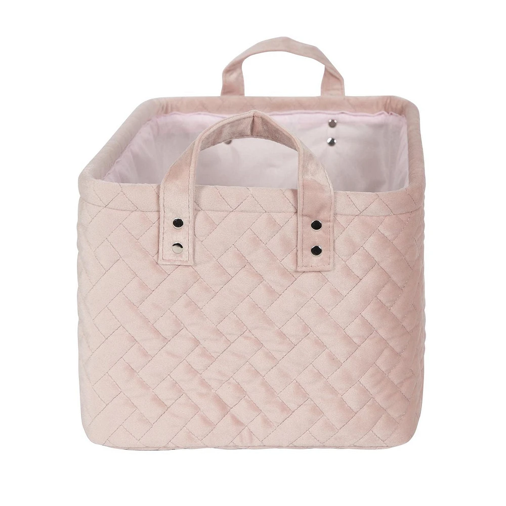 Hometrends Winslow Velvet Storage Basket with Handles Pink