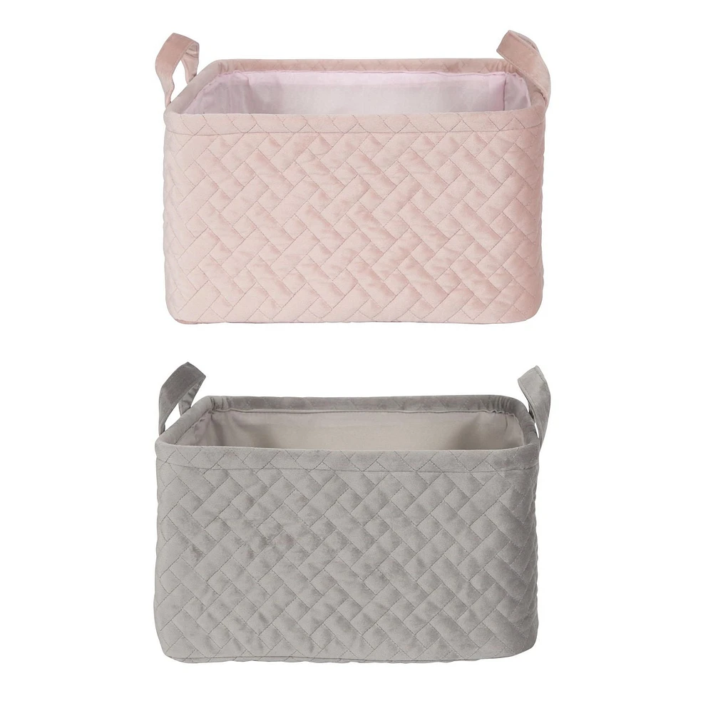 Hometrends Winslow Velvet Storage Basket with Handles Pink