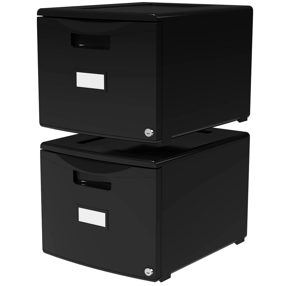 Storex One Drawer Mini File Cabinet with Lock, Legal/Letter, Black, 2-Pack