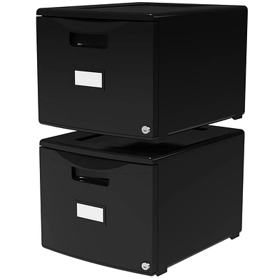 Storex One Drawer Mini File Cabinet with Lock, Legal/Letter, Black, 2-Pack