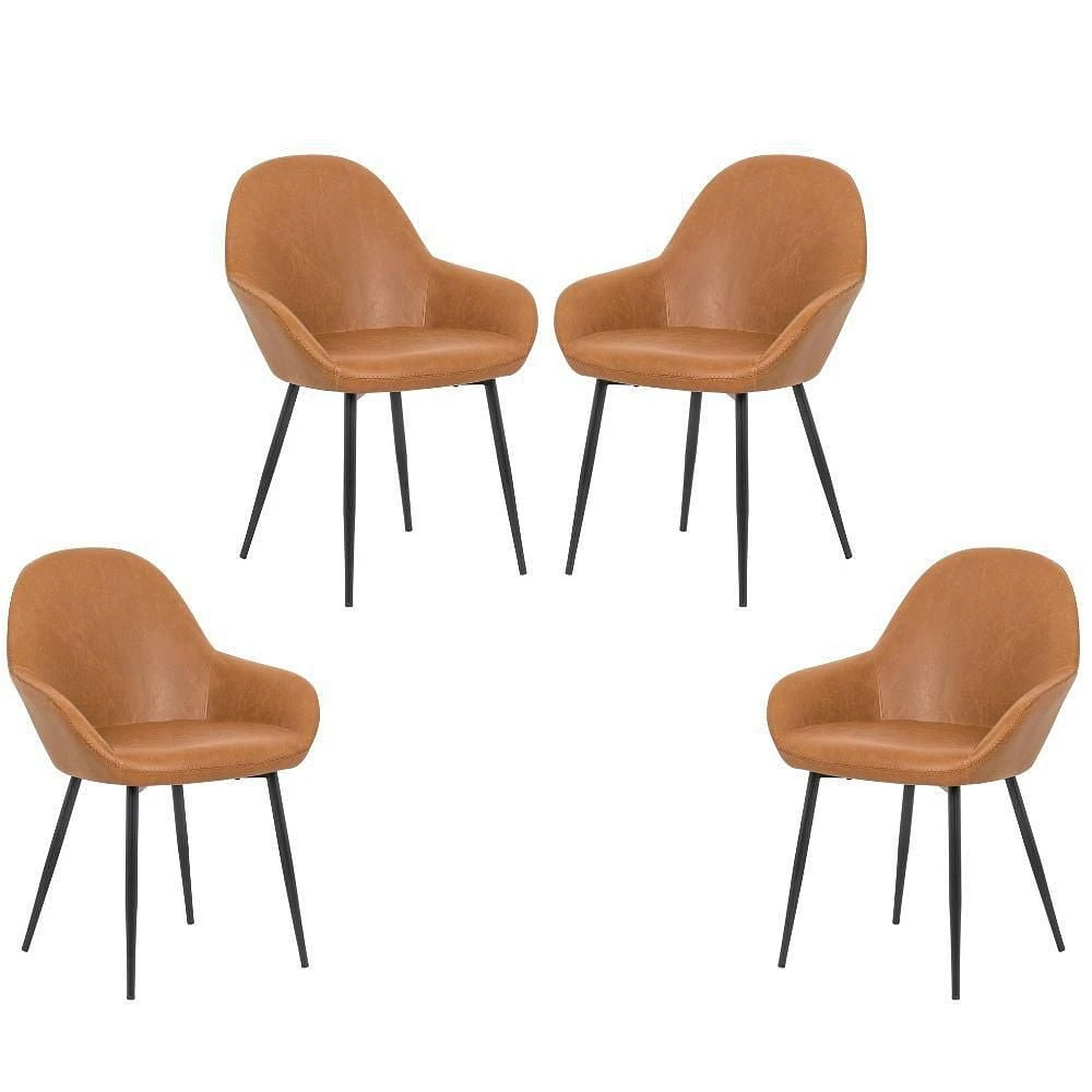 Ani arm chair dining chair in black, upholstered PU set of 4