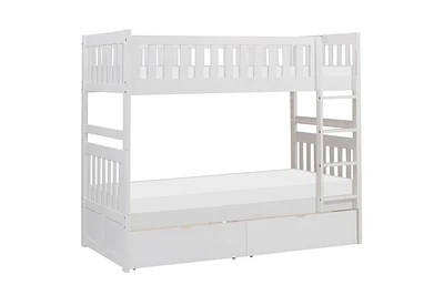 Topline Home Furnishings White Twin over Twin Bunk Bed with Toy Storage