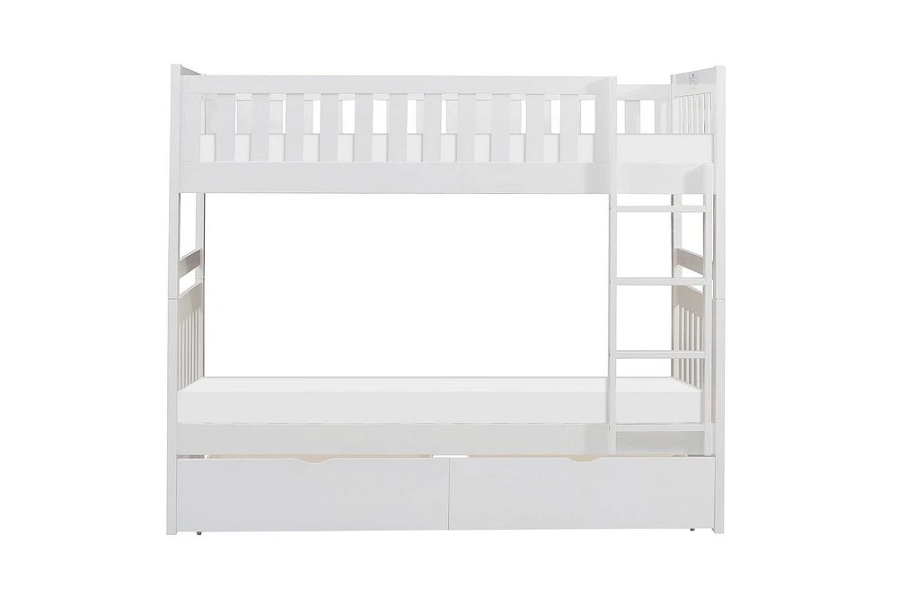 Topline Home Furnishings White Twin over Twin Bunk Bed with Toy Storage