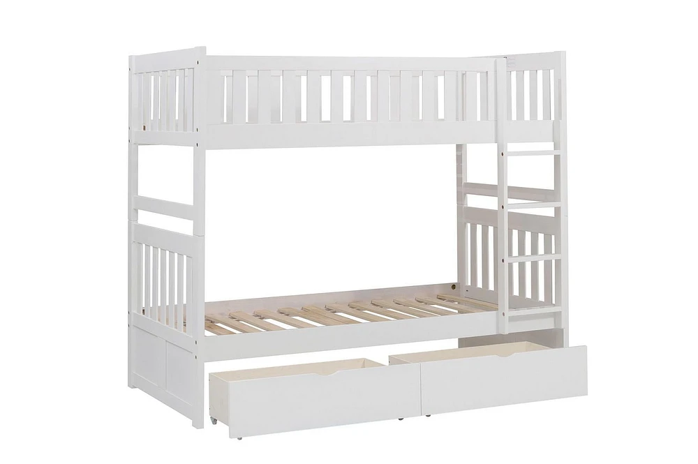 Topline Home Furnishings White Twin over Twin Bunk Bed with Toy Storage