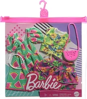 ​Barbie Fashions 2-Pack Clothing Set, 2 Outfits for Barbie Doll Include Watermelon-Print Dress, Floral Skirt, Tropical Tank & 2 Accessories