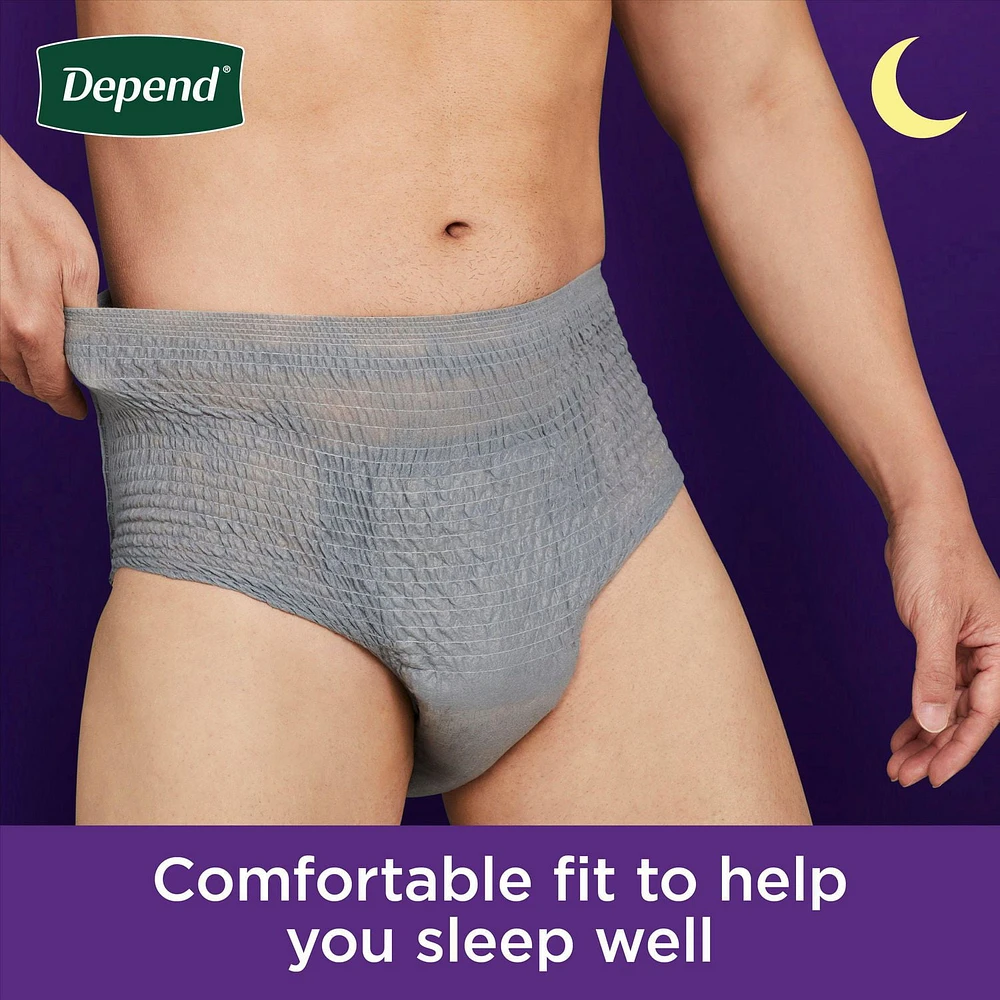 Sous-vêtement d’incontinence pour adultes Depend Night Defense pour hommes, jetables, de nuit, P - TG, gris, (l’emballage peut différer). 12-16 Unites
