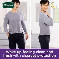 Sous-vêtement d’incontinence pour adultes Depend Night Defense pour hommes, jetables, de nuit, P - TG, gris, (l’emballage peut différer). 12-16 Unites