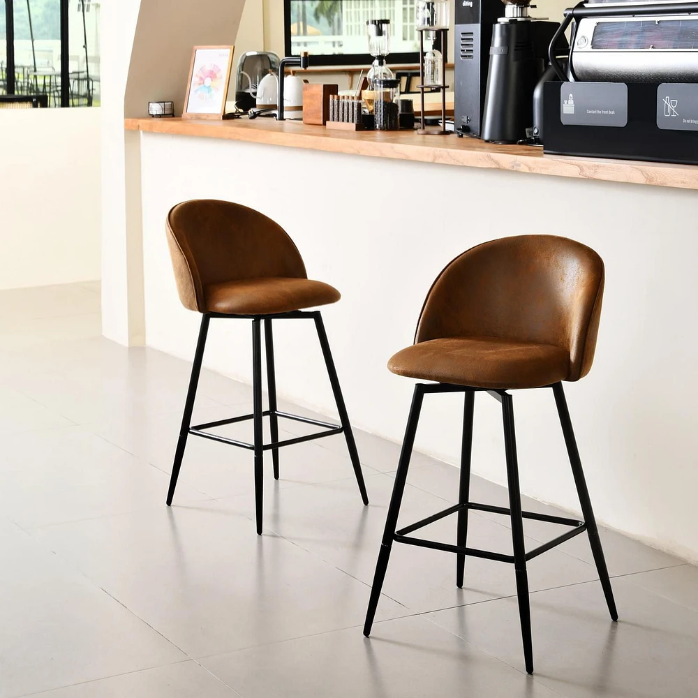 Homy Casa Contemporary Set of 2 Counter Height Bar Stool Oak Finished Legs, Beige/Grey/Blue/Brown, Fabric/Suede