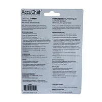 AccuChef Digital Timer, Model 2105, black or white, plastic, 99 mins, 59 seconds