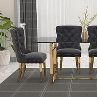 Set of 2 Modern Velvet & Metal Side Chair in Grey