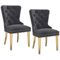 Set of 2 Modern Velvet & Metal Side Chair in Grey