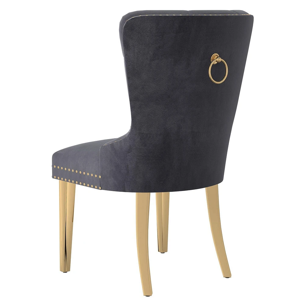 Set of 2 Modern Velvet & Metal Side Chair in Grey