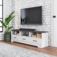 Prepac Rustic Ridge Washed White 3 Drawer 66" W x 20" H x 16" D TV Stand