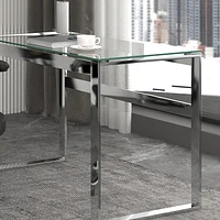 Contemporary Glass & Stainless Steel Desk in Silver