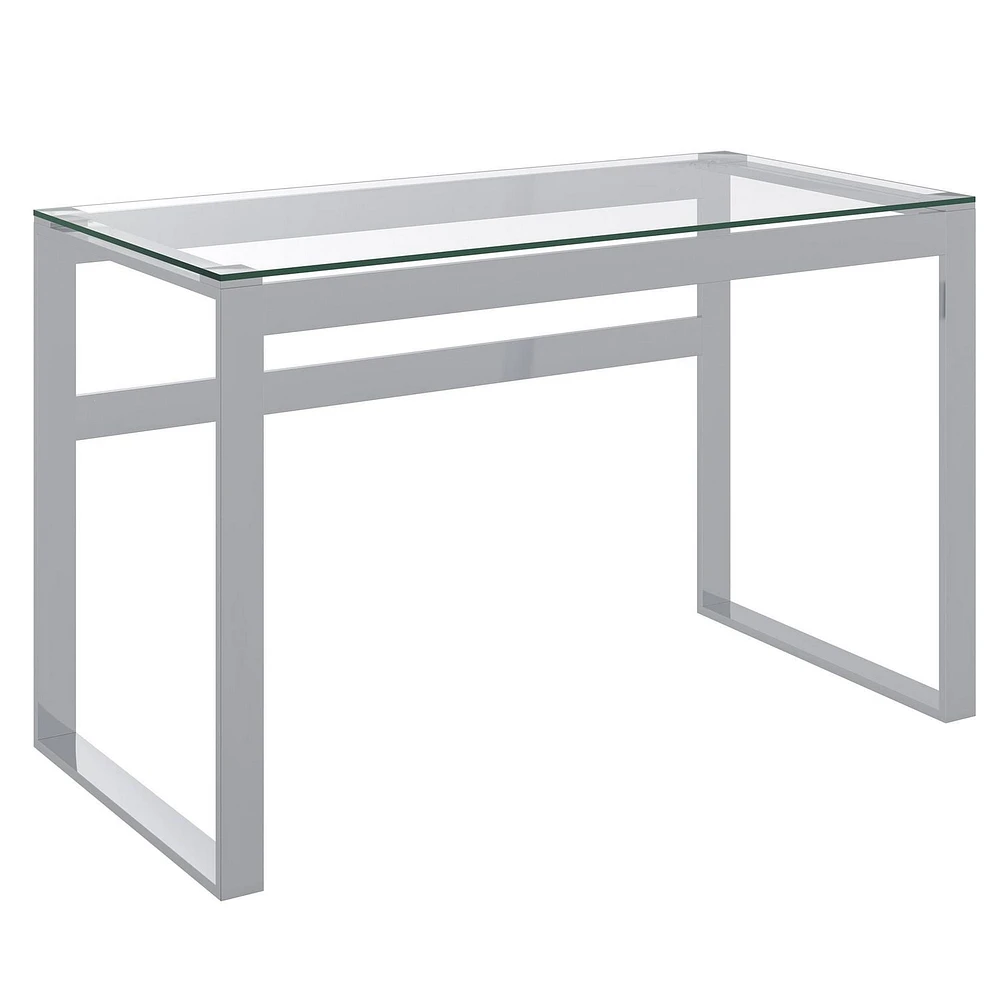 Contemporary Glass & Stainless Steel Desk in Silver