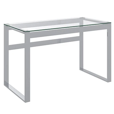 Console/Bureau en Acier Inoxydable et Verre - Argent