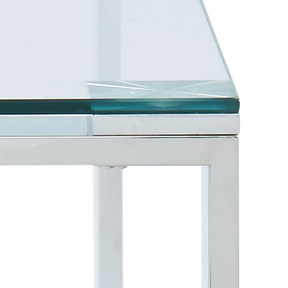 Contemporary Glass & Stainless Steel Desk in Silver