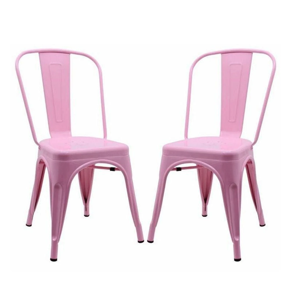 Tolix Roch dining chair in light pink, metal side chair set of 2