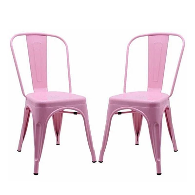 Tolix Roch dining chair in light pink, metal side chair set of 2