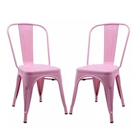 Tolix Roch dining chair in light pink, metal side chair set of 2