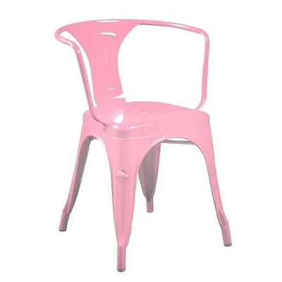 Tolix arm chair in light pink, metal industrial dining chair