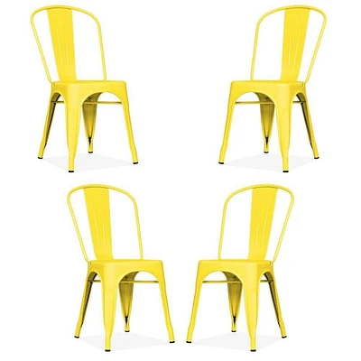 Tolix Roch dining chair in yellow, metal side chair set of 4