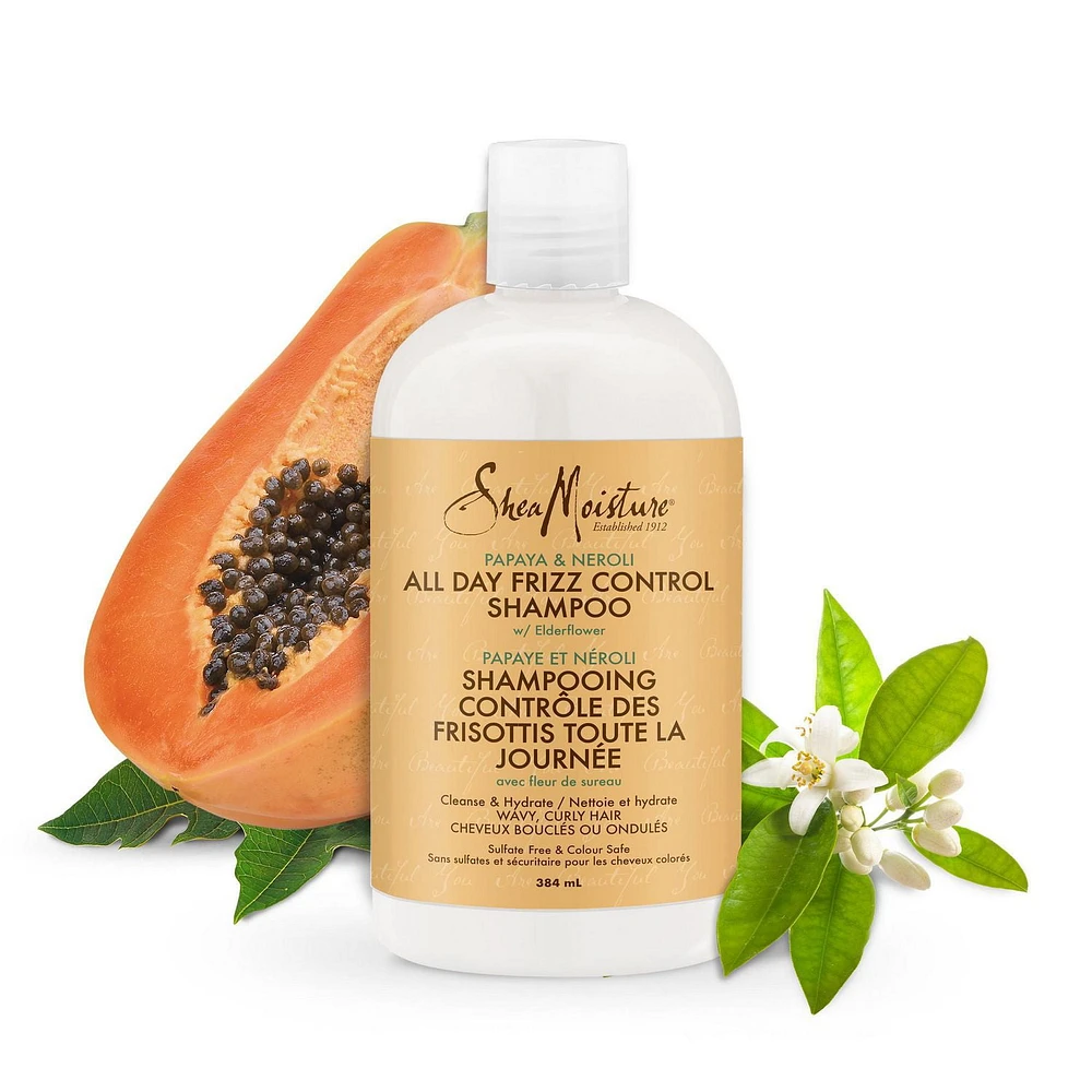 SheSheaMoisture  Frizz Control Shampoo for Dry Hair, Papaya and Neroli Sulfate Free Shampoo, 384mL