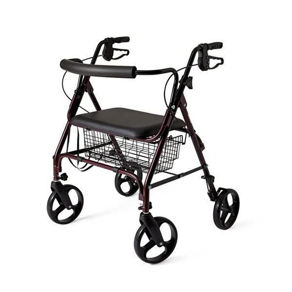 Medline Burgundy Fold-Up/Easy Storage Standard Bariatric Heavy-Duty Rollator Walker 500-lb Weight Capacity