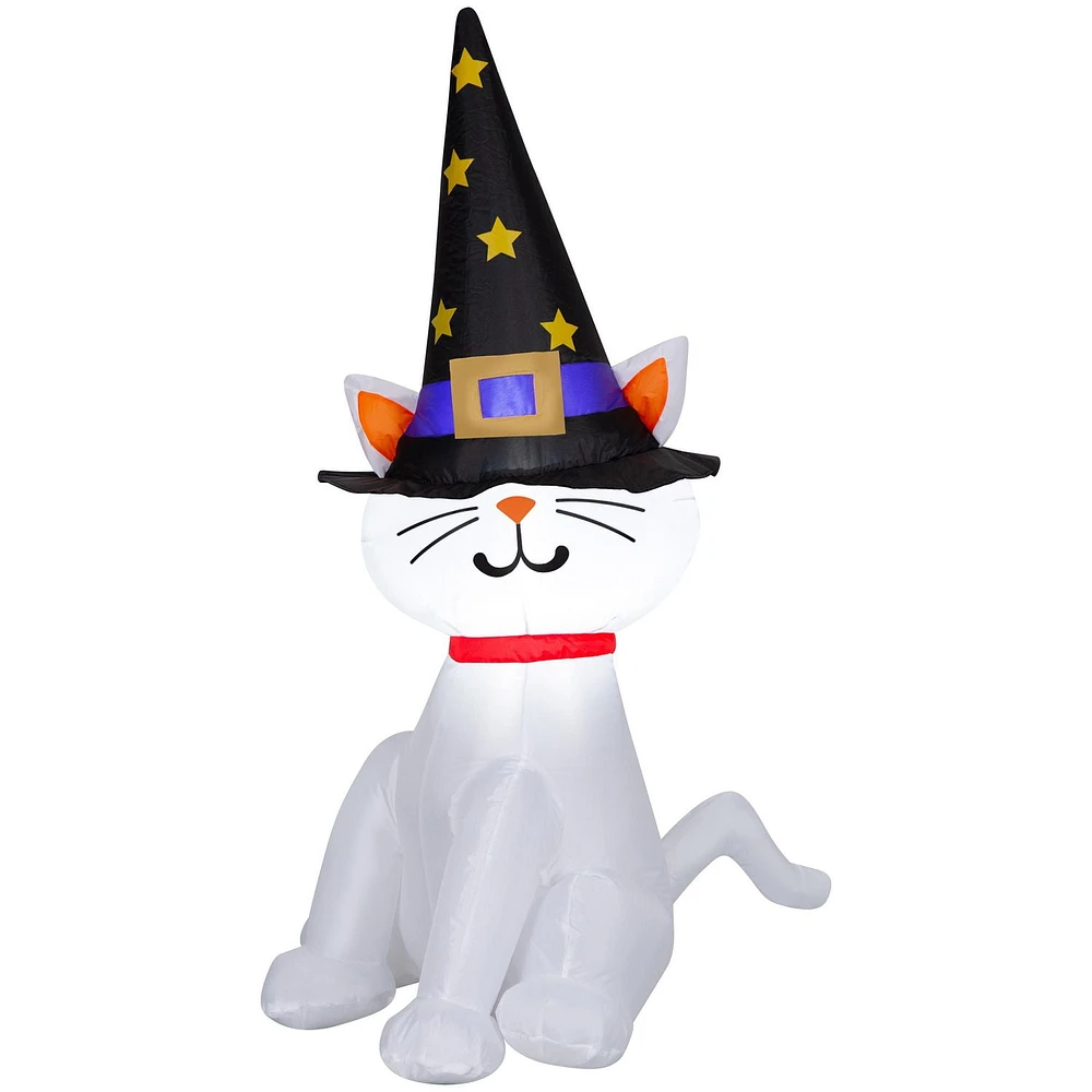 Airblown White Cat w/Oversize Witch Hat