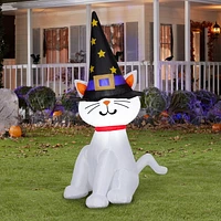 Airblown White Cat w/Oversize Witch Hat