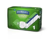 FitRight Stretch Extended Wear Night Briefs, Size 1, For Waist Size 31"-52", Bag of 20<br>