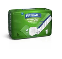 FitRight Stretch Extended Wear Night Briefs, Size 1, For Waist Size 31"-52", Bag of 20<br>