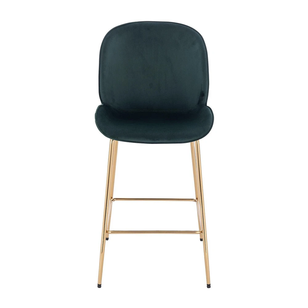 Green Stool, Soft Velvet Upholstery, Gold Metal Legs.  Stool ideal for bars