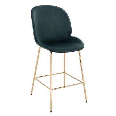 Green Stool, Soft Velvet Upholstery, Gold Metal Legs.  Stool ideal for bars