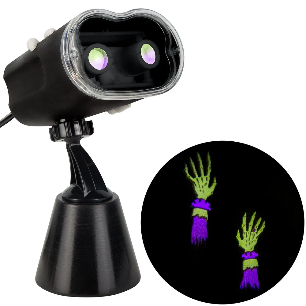 Halloween Lightshow Projection w/Base-Moving Silhouette Reaching Hands Witch (Purple/Green)