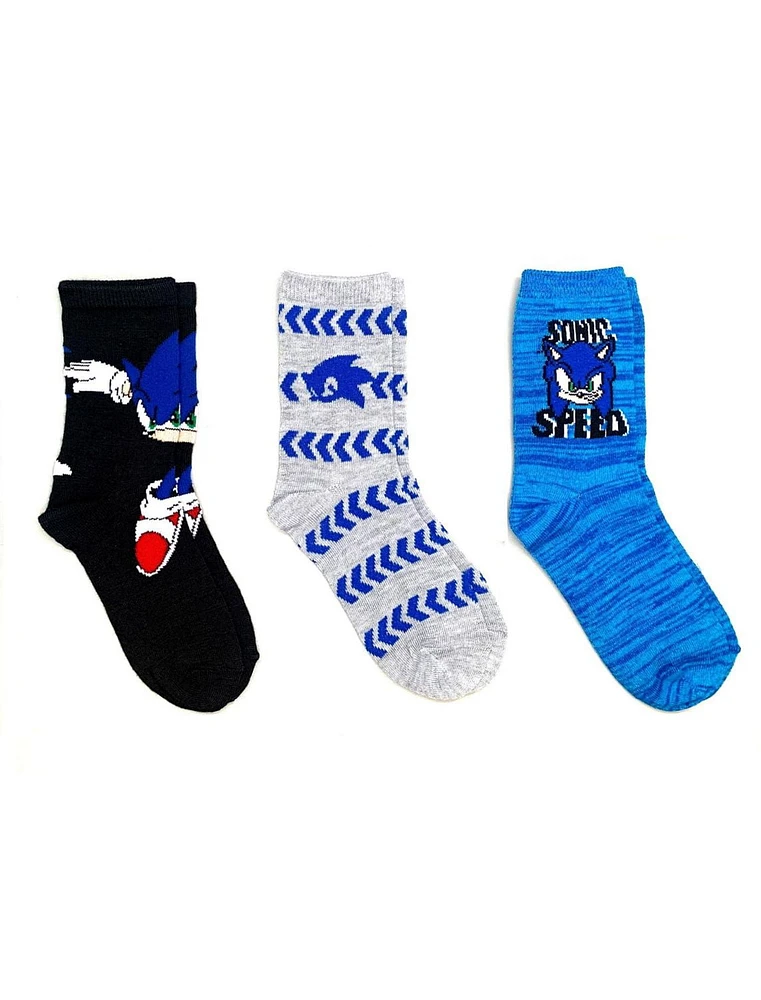Sonic Boys' Crew Socks, 3 Pack, Sizes 11-2; 3-6