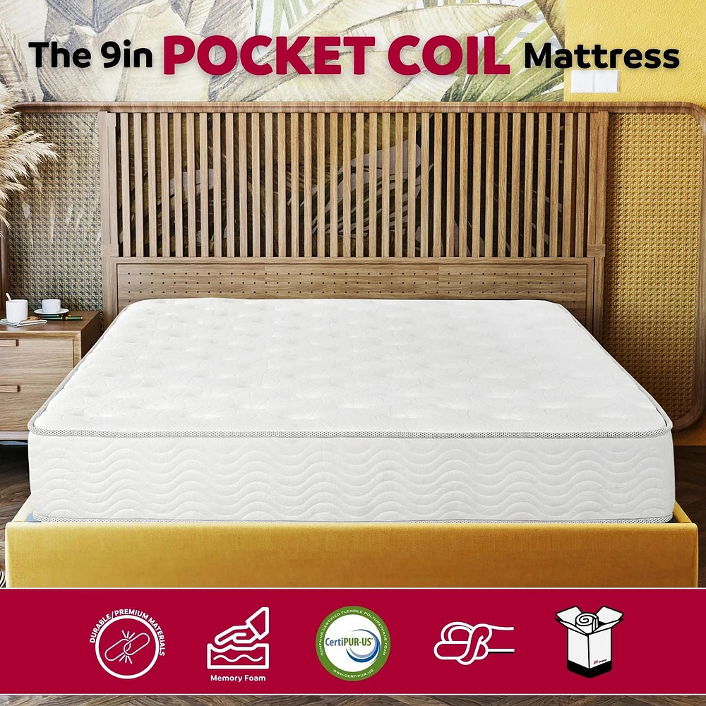 Primo International Solar 9in Pocket Coil Mattress in a Box